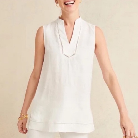 J. McLaughlin Tops - J. McLaughlin Linen Blouse Top XS Faith Sleeveless White Split Side Hem